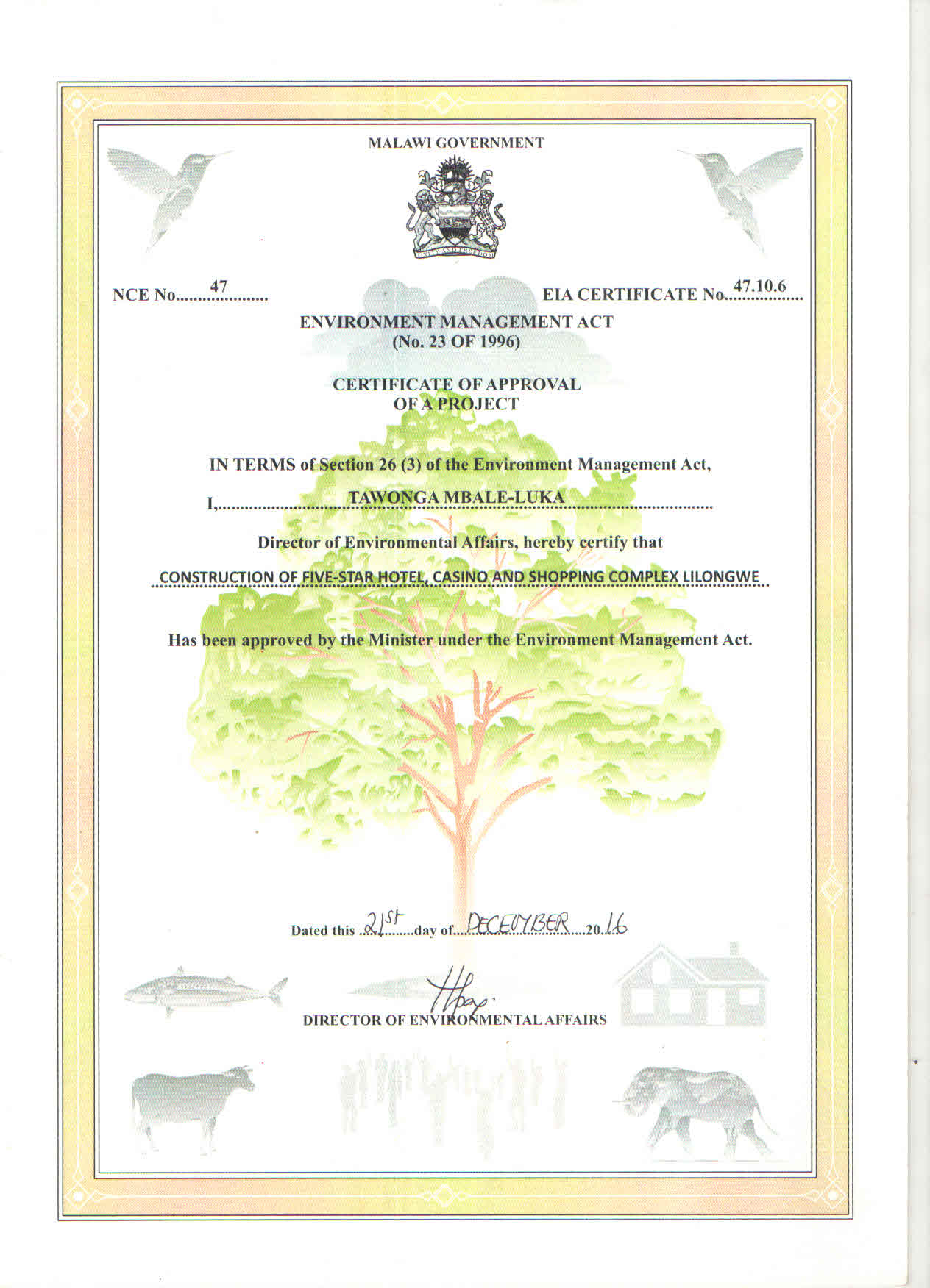 EIA Certificate